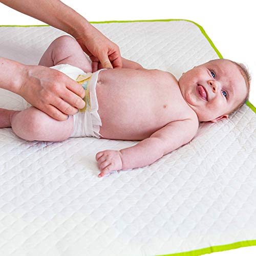 Portable Changing Pad - Biggest Reusable Changing Mat - Comfortable Diaper Change Mat White Color - Reinforced Seams - Free Multi-Function Storage Bag