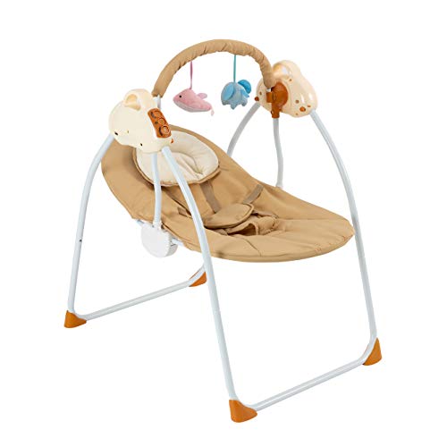 Rocking Cradle Baby Bassinet-Automatic Baby Basket Electric Rocking Multifunction Baby Swing Cradle Bed,Portable Bassinet Cradle Infant-to-Toddler Rocker with Remote , Music, Adjustable Speed(Khaki)