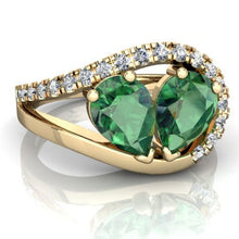Load image into Gallery viewer, 14K Yellow Gold Lab Emerald and Diamond Pear Nestled Heart Keepsake Ring - Size 8.5
