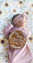 Load image into Gallery viewer, Nana's Little Angels Birth Announcement Sign 5 inch Cherry “Hello Baby” Newborn Baby Announcement Wooden Sign with White Paint Marker Wooden Disc Announcements for Hospital Pictures &amp; Photo Prop…
