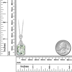 Gem Stone King 925 Sterling Silver Green Prasiolite Pendant Necklace For Women (7.20 Ct Emerald Checkerboard 14X10MM with 18 Inch Silver Chain)