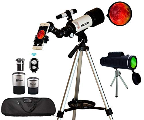 Astronomical Telescopes + Monocular Travel Scope 70mm Aperture 400mm AZ Mount Astronomical Refractor Telescopes for Kids Adults Beginners - Portable Bag, Smartphone Adapter, Camera Remote