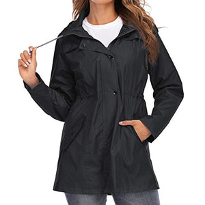 Simayixx Women's Long Jacket Warm Waterproof Windbreaker Hooded Jackets Raincoat Activewear Outdoor Trench Coat Black