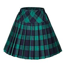 Load image into Gallery viewer, Women's Elastic Waist Plaid Pleated Skirt Tartan Skater School Uniform Mini Skirts (XX-Large, Series 5 Green)

