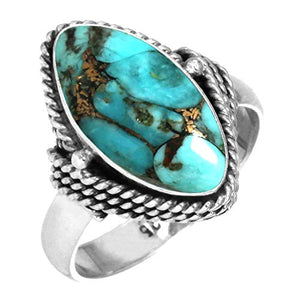 Copper Blue Turquoise Ring 925 Sterling Silver Handmade Jewelry Size 7