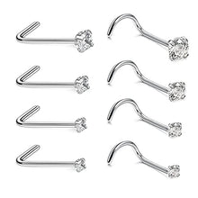 Load image into Gallery viewer, 8pcs 20G Hypoallergenic Nose Screw Studs Round Diamond Surgical Steel Nose Rings Piercing Set
