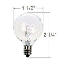Load image into Gallery viewer, Brightown G40 Clear Light Bulbs Outdoor Light Bulbs Globe E12 Candelabra Screw Base, Incandescent Round Warm Replacement Glass Bulbs for Patio String Lights, 5W 120V, 25 Count (Pack of 1)
