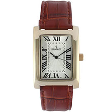 Load image into Gallery viewer, Peugeot Men's Vintage Rectangular 14K Gold Plated Wrist Watch with Matching Leather Strap Band
