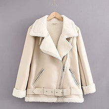Load image into Gallery viewer, Womens Sherpa Jacket Teen Girls Winter Warm Coat Zip Up Solid Color Lapel Tops Soft Shacket Fleece Collar Plush Jacket Beige
