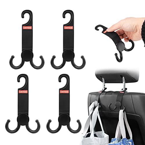 4Pcs Car Headrest Hooks - Car Hooks for Purses and Bags - Double-Hook Design Car Seat Hooks Handbag Hook Holder Car Hook Holder for Purses Bags Umbrellas Outerwear Bottle