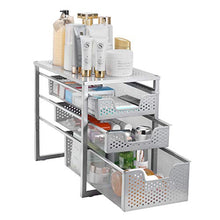 Load image into Gallery viewer, Simple Trending 3-Tier Under Sink Cabinet Organizer with Sliding Storage Drawer, Desktop Organizer for Kitchen Bathroom Office, Stackbale, Silver
