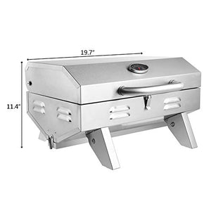 ROVSUN Portable Propane Gas Grill 12,000BTU, Tabletop Outdoor Cooking Grill for Picnic Camping Tailgating Patio Garden BBQ, Stainless Steel