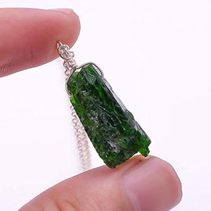 Handmade Rough Green Chrome Diopside Natural Raw Crystals Pendant Necklace Energy Gemstone Healing Crystals, Birthday, Gift for her, 925 Sterling Silver Jewelry 18 inch A+ Quality