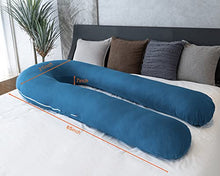 Load image into Gallery viewer, AngQi Full Body Pregnancy Pillow with Cooling Jersey Cotton Cove - Long U Shaped Maternity Body Pillow for Pregnant Women - 65in Pregnancy Pillows for Back Support - King Size (Navy)
