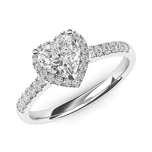 14k White Gold Simulated Heart-shaped Diamond Halo Engagement Ring with Side Stones Promise Bridal Ring (9)