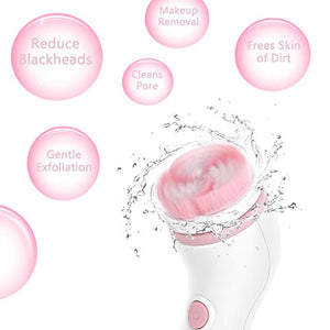 Waterproof Facial Cleansing Spin Brush Set with 4 Exfoliation Brush Heads - Complete Face Spa System by CLSEVXY - Advanced Microdermabrasion for Deep Scrubbing and Gentle Exfoliating