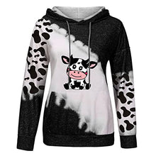 Load image into Gallery viewer, Fall Clothes for Women Cute Cow Print Color Block Long Sleeve Pocket Hoodie Teen Girls Oversized Winter Warm Loose Lightweight Hooded Open Front Cardigan Jacket Coat Tops Pullover(Black,Medium)
