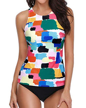 Load image into Gallery viewer, Holipick Women Color Block Tankini Swimsuits High Neck Swim Tank Tops Tummy Control Two Piece Bathing Suits Halter Swimwear XL
