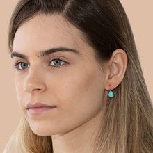 Load image into Gallery viewer, 14K Gold Turquoise Teardrop Earrings - 14K Solid Yellow Gold Pear Shape Dangle Drop Earrings, 7x10mm Turquoise Gemstone, December Birthstone, Dainty Handmade Gift for Classy Women
