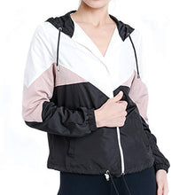 Load image into Gallery viewer, FASHION BOOMY Women&#39;s Color Block Windbreaker Jacket - Hooded Pullover - Zip Up Outwear Medium Black/Pink
