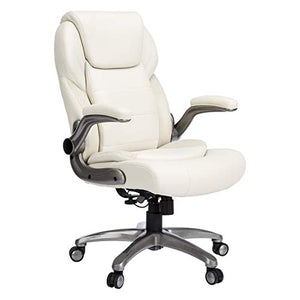 AmazonCommercial Ergonomic High-Back Bonded Leather Executive Chair with Flip-Up Arms and Lumbar Support, Cream