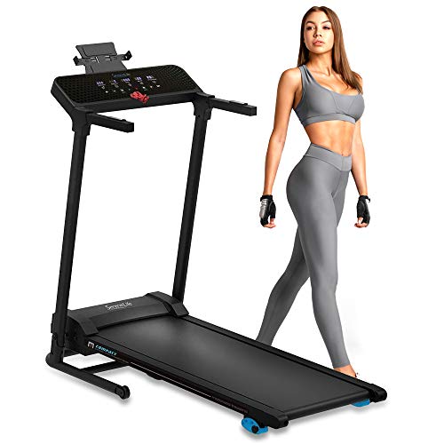 SereneLife Smart Digital Folding Treadmill - Electric Foldable Exercise Fitness Machine, Large Running Surface, 3 Incline Settings, 12 Preset Program, Sports App for Running & Walking (SLFTRD30)