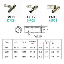 Load image into Gallery viewer, Pastall Non Insulated Butt Connectors Kit 200pcs 22-10 Gauge Uninsulated Butt Connector 22-18AWG, 16-14AWG, 12-10AWG, Electrical Wire Crimp Ferrule Terminals with 45pcs Heat Shrink Tube
