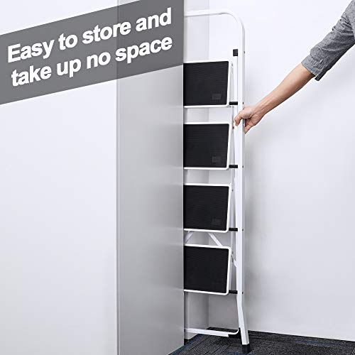 Load image into Gallery viewer, Delxo Folding 4 Step Ladder with Convenient Handgrip Anti-Slip Sturdy and Wide Pedal 300lbs Portable Steel Step Stool White and Black 4-Feet