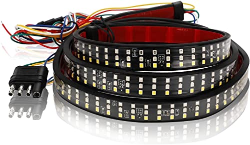 Truck Tailgate Light Bar 60” Triple Row 504 LED Strip with White Reverse Red Brake Amber Sequential Turn Signal Light Running Lamp for SUV Van - Trailer Strobe Taillight 2935 SMD LED Chips Waterproof