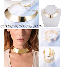 Load image into Gallery viewer, Hanpabum Women Gold Tone Choker Necklace and Cuff Bangle Bracelet Jewelry Set Exaggerated Punk Style (A:Gold Tone)

