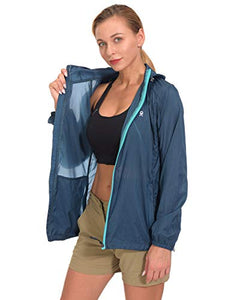 Little Donkey Andy Women's UPF 50 Protection Jacket Lightweight Packable Full Zip Hoodie for Running Cycling Walking, Navy Blue Large
