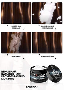 UMRAN Keratin Hair Mask - Moistorize and smoothen hair - Intensive Treatment for Dry Damaged Hair with Biotin,Retinol and Shea Butter - Hair Care Products for Women & Men
