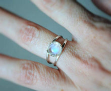 Load image into Gallery viewer, Natural Rainbow Moonstone Handmade Ring Adjustable (sizes 6-8) Sterling Silver 925

