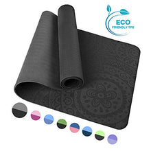 Load image into Gallery viewer, TOMSHOO 1/4In Yoga Mat, Non-Slip Texture Pro Yoga Mat Eco Friendly Exercise Mat Pad with Carrying Strap and Mesh Bag for Home Gym Fitness Workout Pilates Black+Grey
