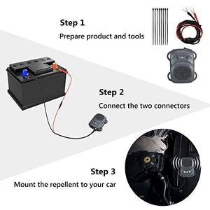 Angveirt Under Hood Animal Repeller Mice Rodent Repellent for Cars Auto Rodent Repellent Keep Mice Out of Car Wire Protection Rodent Repellent Ultrasonic for 12V 24V Car Battery - Grey