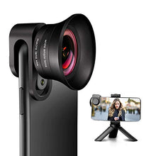 Load image into Gallery viewer, Phone Camera Lens Pro with Tripod - ANGFLY 4K HD 2 in 1 Aspherical Wide Angle Lens &amp; Super Macro Lens,Clip-On Cell Phone Camera Lenses Compatible with iPhone,Android,Samsung Mobile Phones and Tablets
