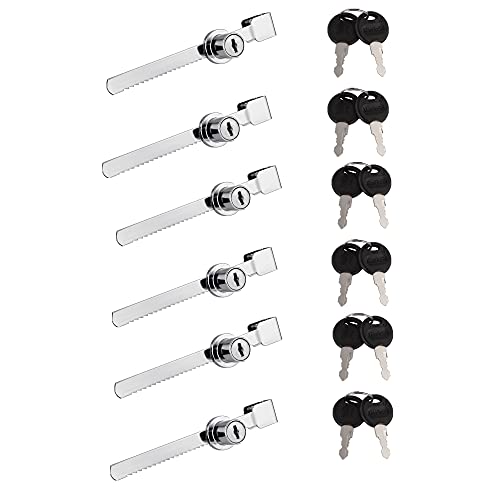 Tidorlou 6 Pcs Sliding Glass Door Ratchet Lock,Drawer Display Case Showcase Lock,Keyed Alike Window Locks with Chrome Finish (Fit Glass Thickness 4-8mm)