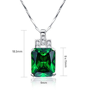 BONLAVIE Women's 6.95ct Created Green Emerald Pendant Necklace 925 Sterling Silver, 18" (Green)