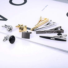 Load image into Gallery viewer, YADOCA Men's Cufflinks and Tie Clips Set Necktie Tie Bar Clips Business Shirts Wedding Tuxedo Cufflinks with Box Silver-Tone Gold-Tone Black
