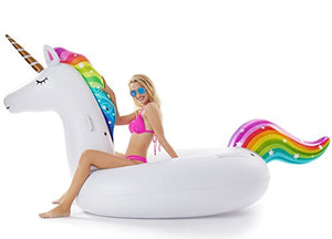 Jasonwell Giant Inflatable Unicorn Pool Float Floatie Ride On with Fast Valves Large Rideable Blow Up Summer Beach Swimming Pool Party Lounge Raft Decorations Toys Kids Adults