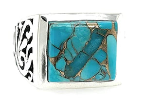 Gorgeous Blue Mohave Copper Turquoise 925 Sterling Silver Men's Ring Size 7, 8, 9, 10, 11, 12, 13