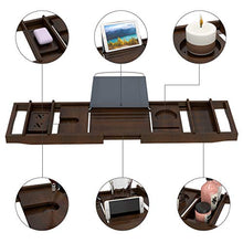 Load image into Gallery viewer, Domax Bathtub Caddy Tray Expandable Bamboo Bath Tub Tray for Luxury Bath with Book Holder and Free Soap Dish Brown
