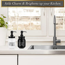 Load image into Gallery viewer, Mason Jar Soap Dispenser Set by Brighter Barns - Farmhouse Dish and Hand Soap Dispensers Set - Liquid Soap Dispenser - Glass Soap Dispensers for Kitchen Sink - Farmhouse Kitchen Decor (Black/White)
