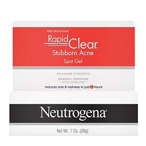 Neutrogena Rapid Clear Stubborn Acne Spot Treatment Gel with Maximum Strength Benzoyl Peroxide Acne Treatment Medicine, Pimple Cream for Acne Prone Skin with 10% Benzoyl Peroxide, 1 oz