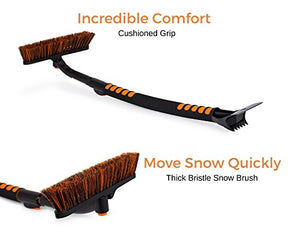 BIRDROCK HOME Snow Moover Extendable 50" Car Brush and Ice Scraper with Foam Grip - Auto Snow Removal - Car Truck SUV Windshield - Heavy Duty