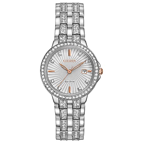 Citizen Women's Eco-Drive Dress Classic Crystal Watch in Stainless Steel, Silver Dial (Model: EW2340-58A)