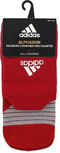 adidas Unisex-US Alphaskin Maximum Cushioned High Quarter Socks (1-Pair), Power Red/White/Light Onix, 12-16