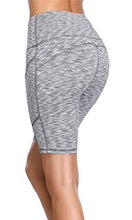 Load image into Gallery viewer, Oalka Women's Yoga Short Side Pockets High Waist Workout Running Shorts Space Dye Camo Grey L
