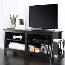 Load image into Gallery viewer, WE Furniture Minimal Farmhouse Wood Universal Stand for TV's up to 64" Flat Screen Living Room Storage Shelves Entertainment Center, 58 Inch, Black
