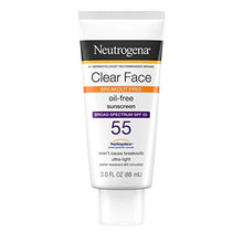 Load image into Gallery viewer, Neutrogena Clear Face Liquid Lotion Sunscreen for Acne-Prone Skin, Broad Spectrum SPF 55 with Helioplex Technology, Oil-Free, Fragrance-Free &amp; Non-Comedogenic, 3 fl. oz
